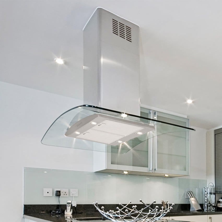 Glass island deals range hood